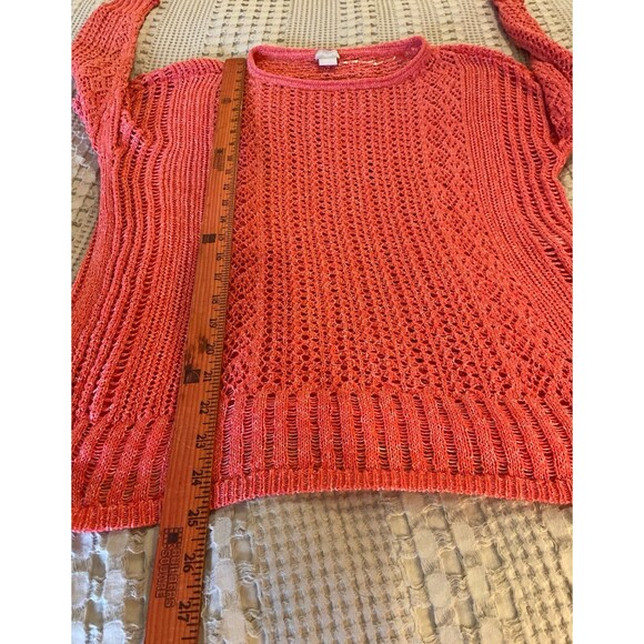 Chico’s Loose Open Weave Sweater Size Medium Orange Tangerine Round Neckline - Picture 10 of 11